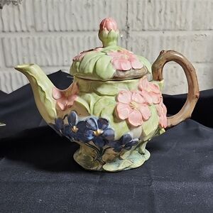 Ceramic Floral Teapot - Pink & Blue Flower Design